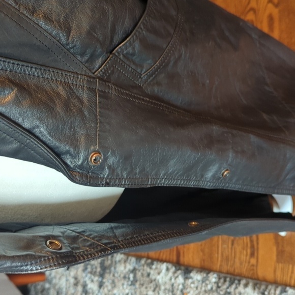 Vtg 80s Michelle Stuart black leather sleek witchy matrix maxi trenchcoat. Sz S - Picture 6 of 12